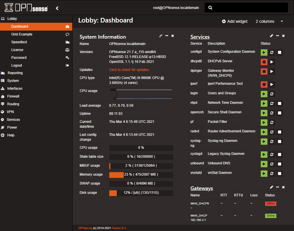 OPNSense Dashboard